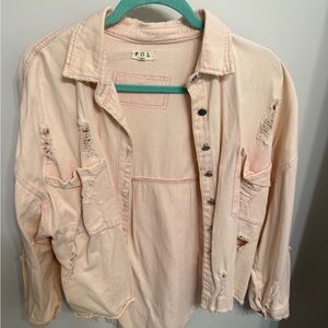 POL Light Pink Distressed Jean Jacket